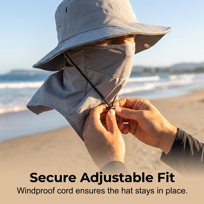 Wide Brim Sun Hat with Removable Face Shield – Breathable Ice-Silk Cooling