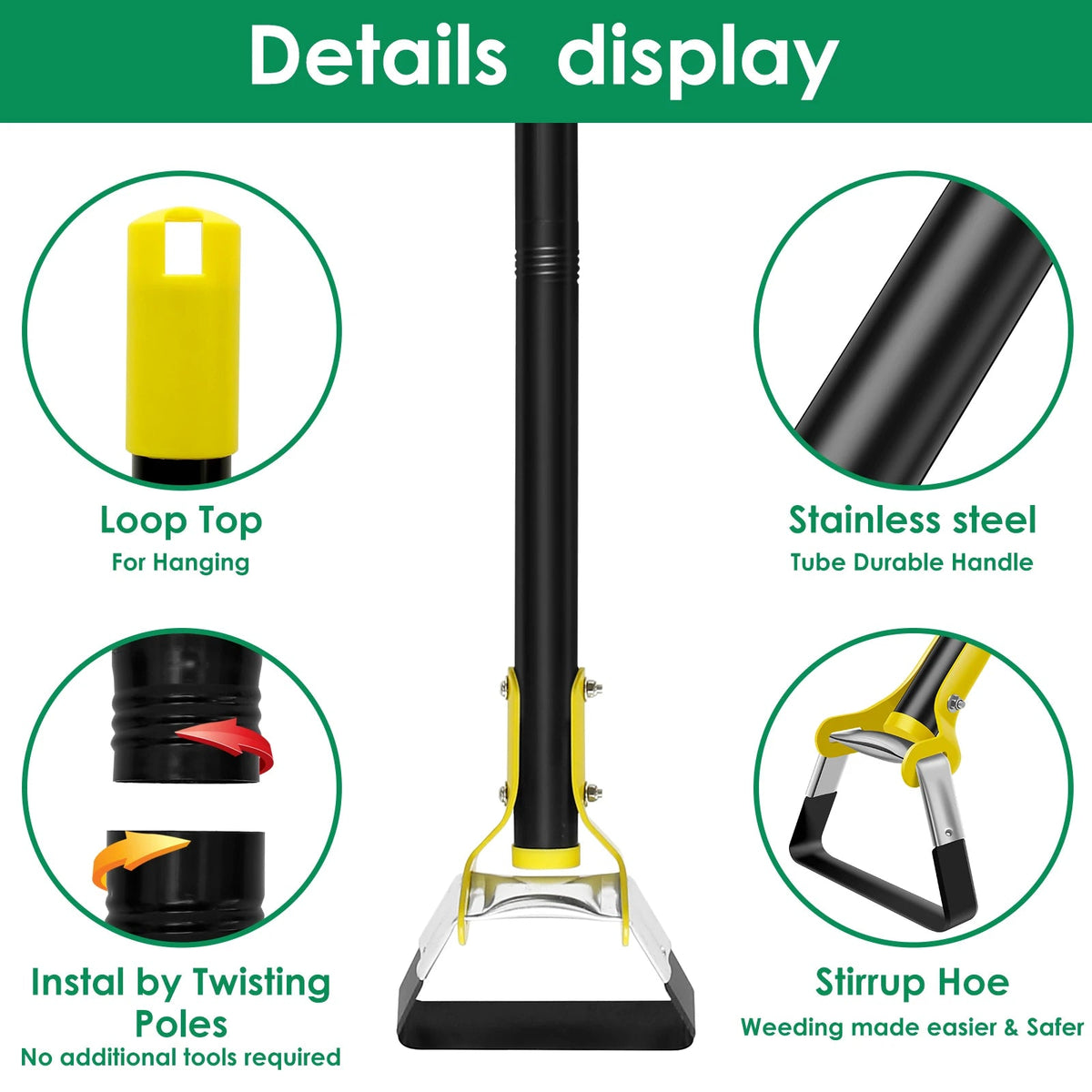 Ergonomic Stand-Up Weed Removal Hoe with Long Handle – Stainless Steel