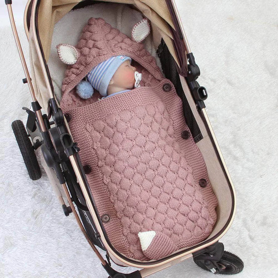 Knitted Baby Sleep Bag with Ears – Breathable Cotton Blend for All Seasons