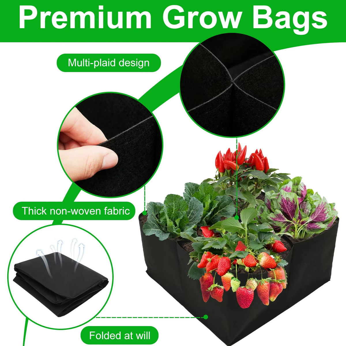 Multi-Pocket Fabric Raised Bed Planter for Herbs and Vegetables