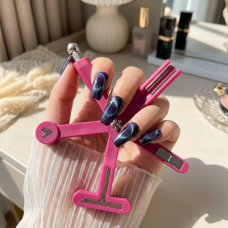 Magnetic Cat-Eye Nail Art Tool with 8 Interchangeable Heads