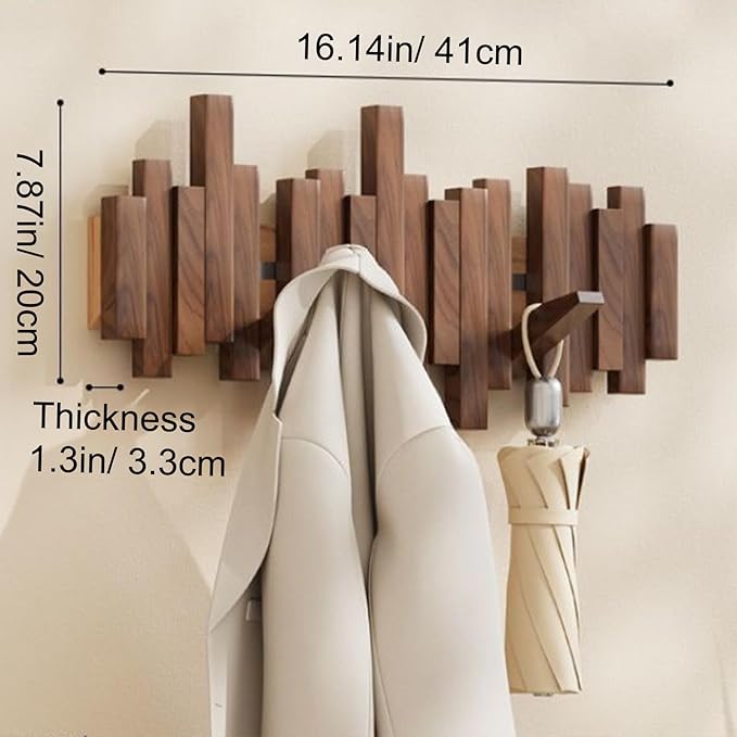 Piano Key Wall Coat Rack – Foldable Solid Wood Hooks with Magnetic Design