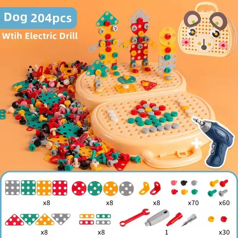 Kids Construction Toy with Electric Drill – 204 Pieces Creative Building Set