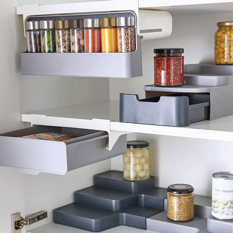 Under Shelf Spice Rack Organizer – No Drill Adhesive Kitchen Storage