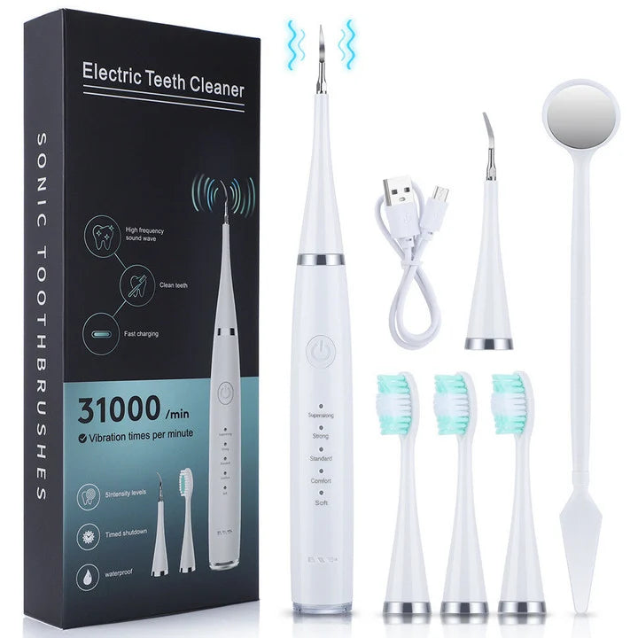 Electric Ultrasonic Tooth Cleaner with 3 Attachments for Home Use