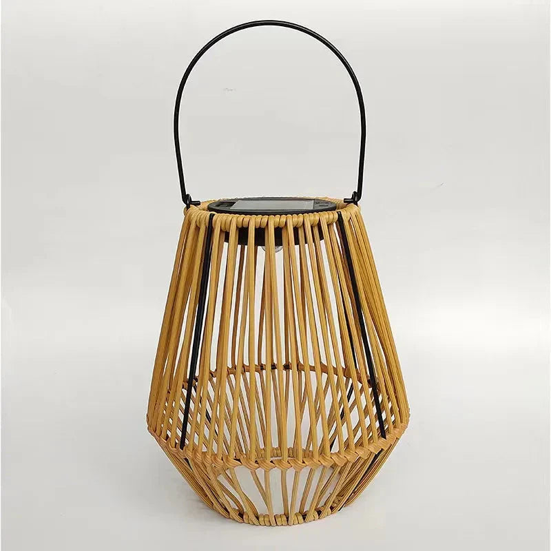 Solar Rattan Lantern with Dusk Sensor – Warm White Outdoor Light