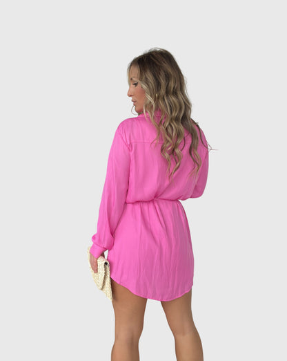 Women’s Button Front Long Sleeve Shirt Dress