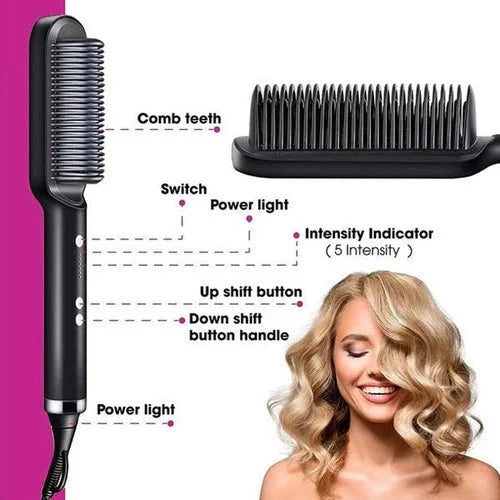 Heated Hair Straightening Brush Comb with Ionic Anti-Scald Technology