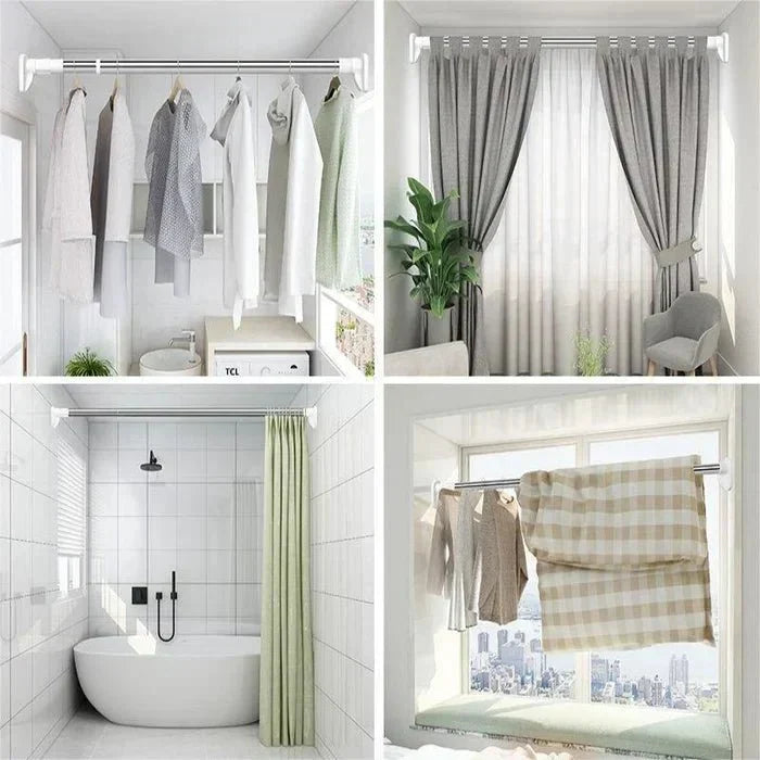 Adjustable Tension Curtain Rod – No Drill Stainless Steel Clamp Rod