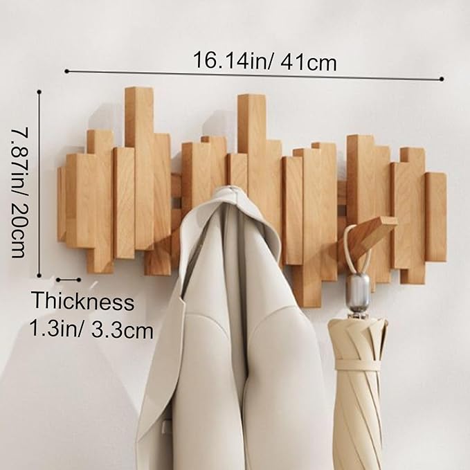 Piano Key Wall Coat Rack – Foldable Solid Wood Hooks with Magnetic Design