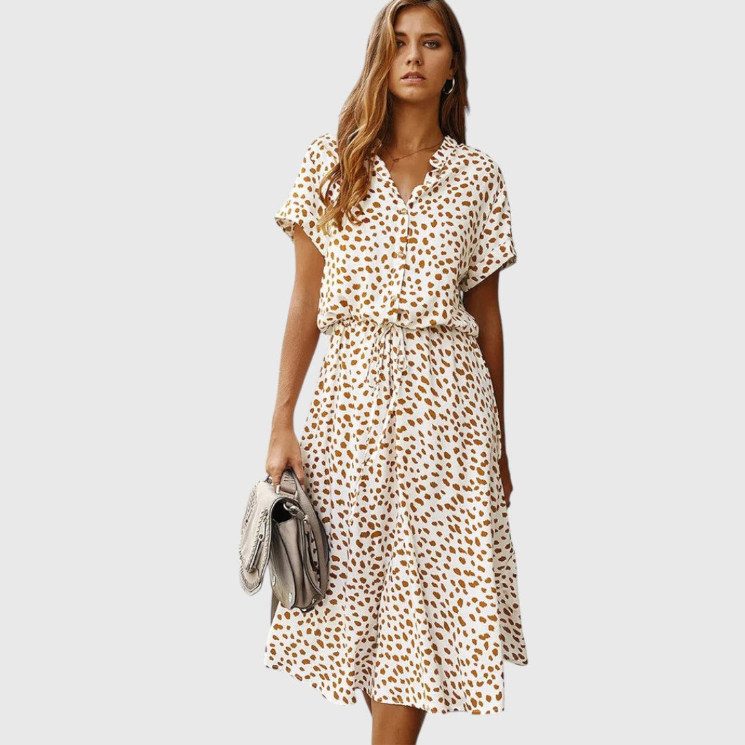 Printed Button-Front Midi Dress