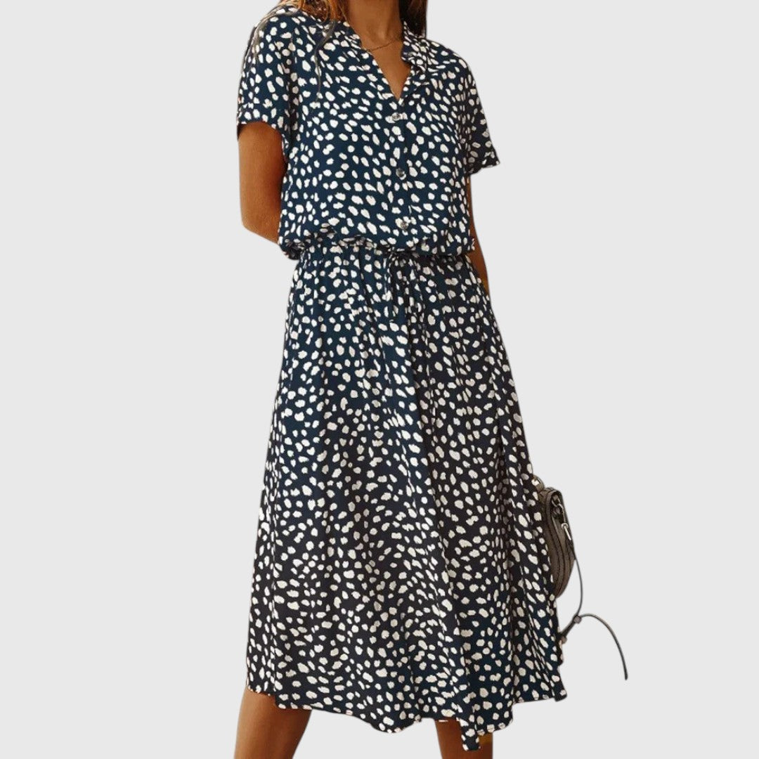 Printed Button-Front Midi Dress