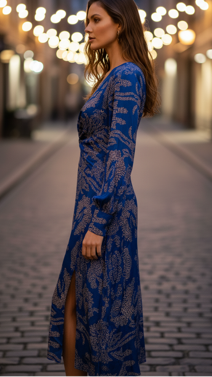 Twist-Front Printed Midi Dress for Everyday Wear