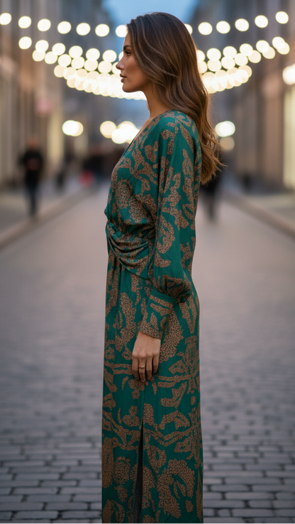 Twist-Front Printed Midi Dress for Everyday Wear