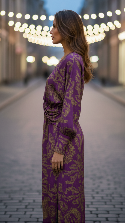 Twist-Front Printed Midi Dress for Everyday Wear