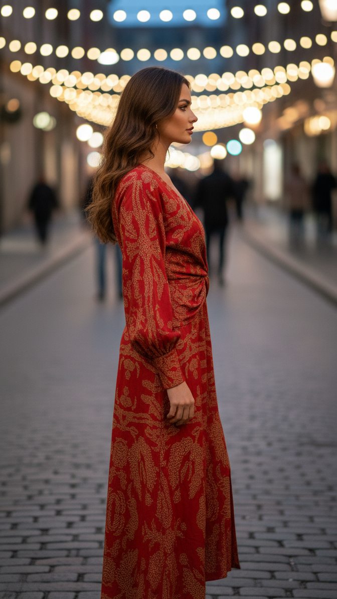 Twist-Front Printed Midi Dress for Everyday Wear