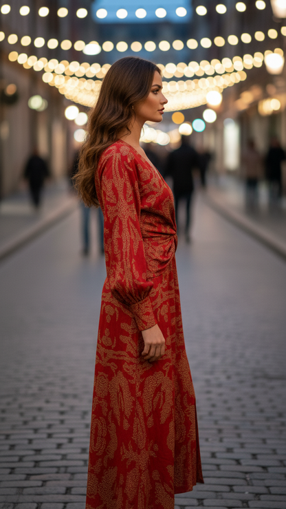 Twist-Front Printed Midi Dress for Everyday Wear