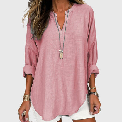 Relaxed Split-Neck Long Sleeve Top