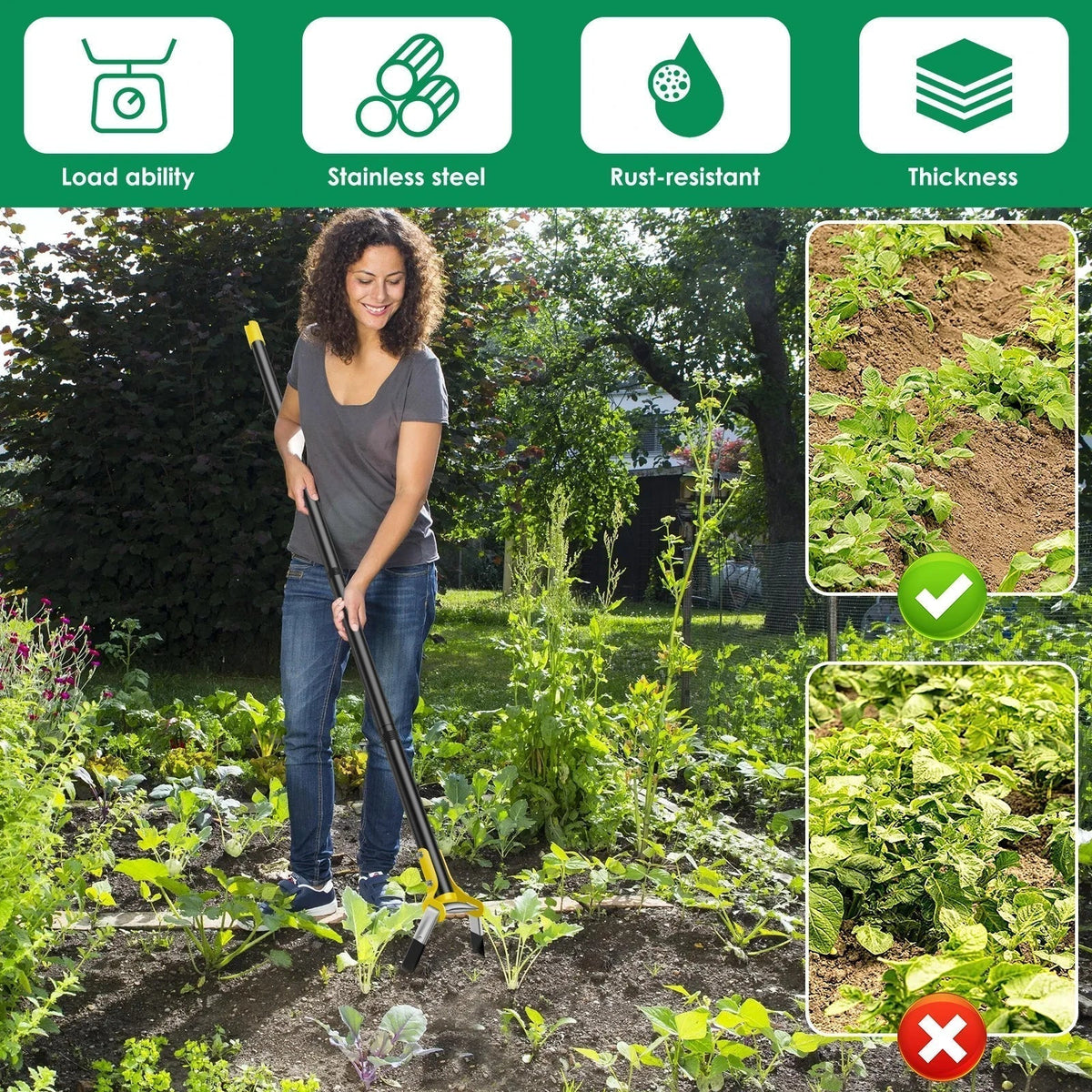 Ergonomic Stand-Up Weed Removal Hoe with Long Handle – Stainless Steel