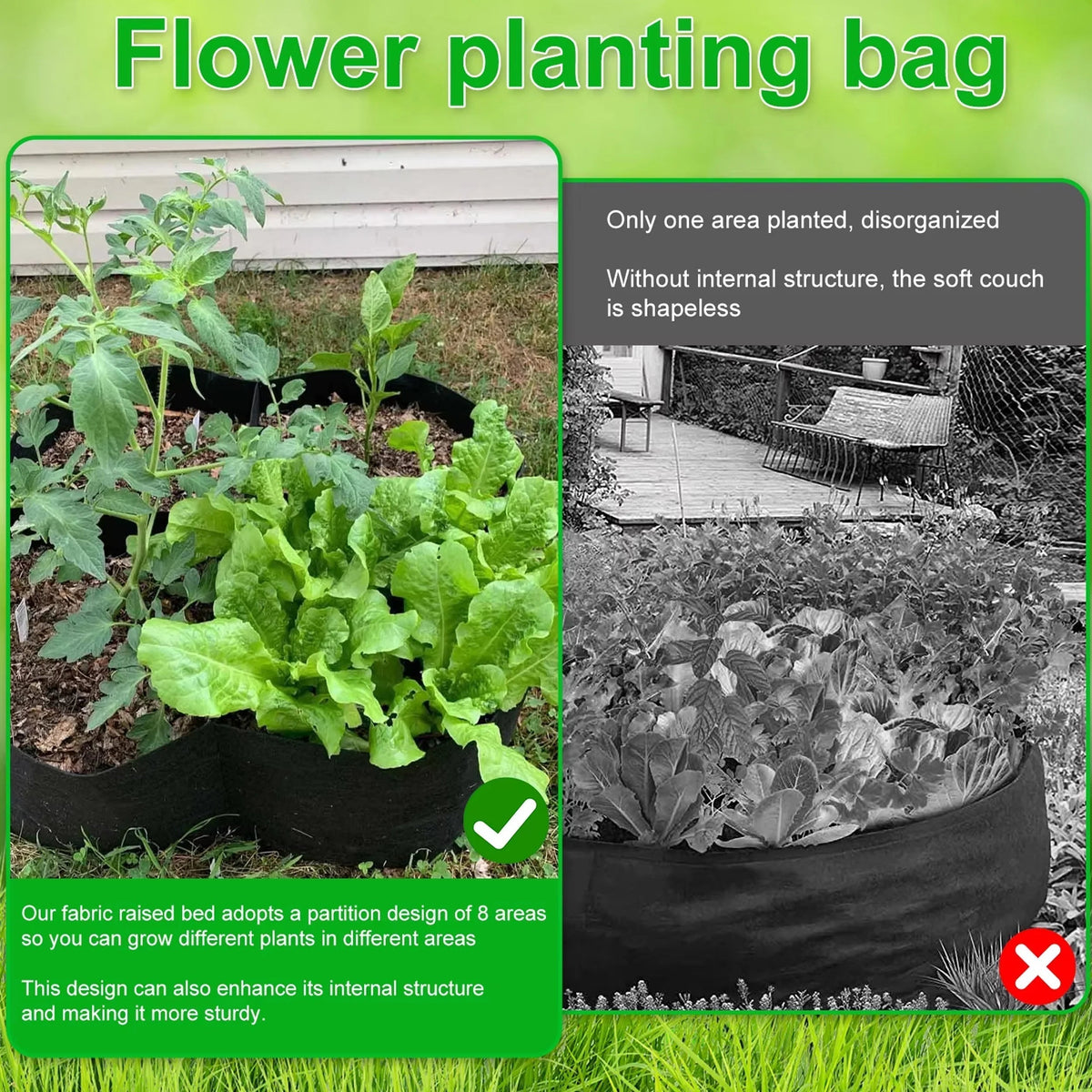 Multi-Pocket Fabric Raised Bed Planter for Herbs and Vegetables