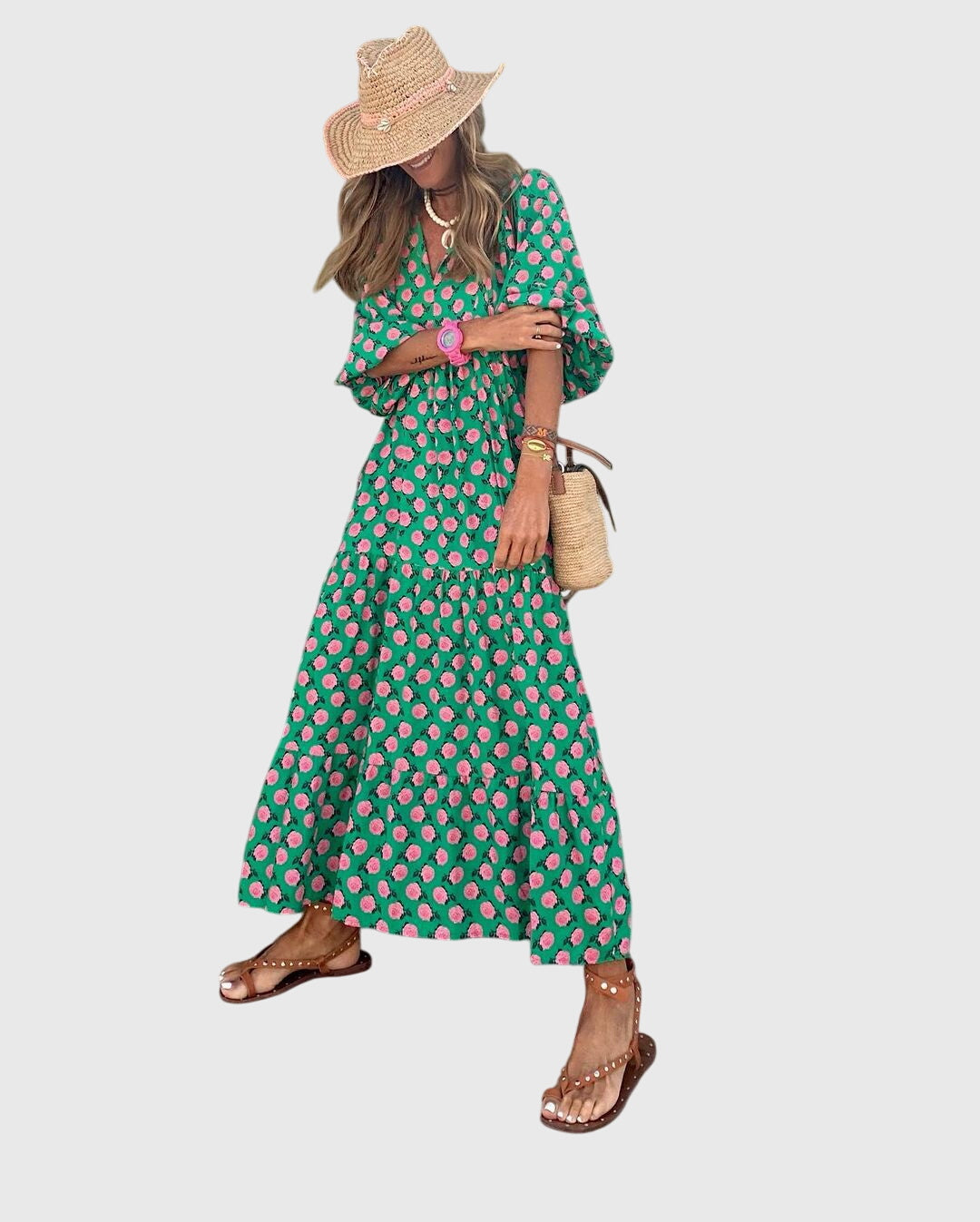 Spring Patterned Maxi Dress For Women