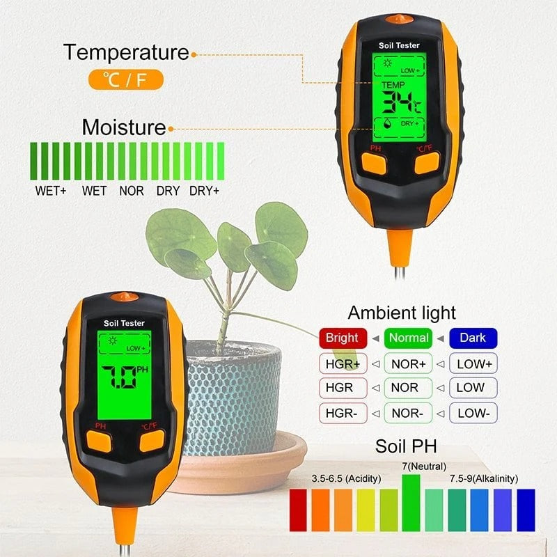 4-in-1 Soil Meter for Moisture pH Temperature and Light