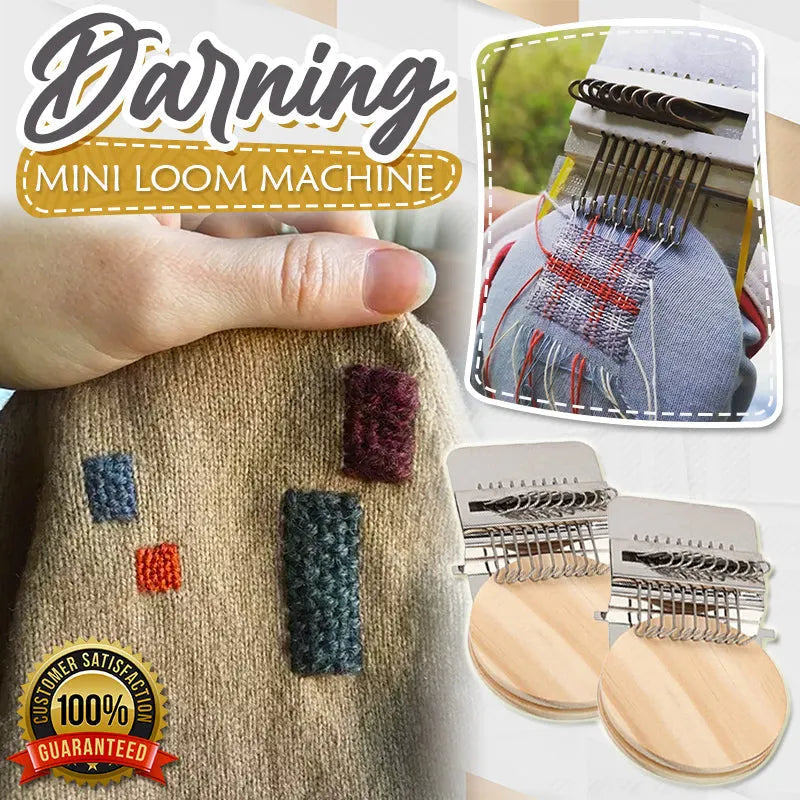 Darning Loom Repair Tool with Metal Hook and Wooden Disc