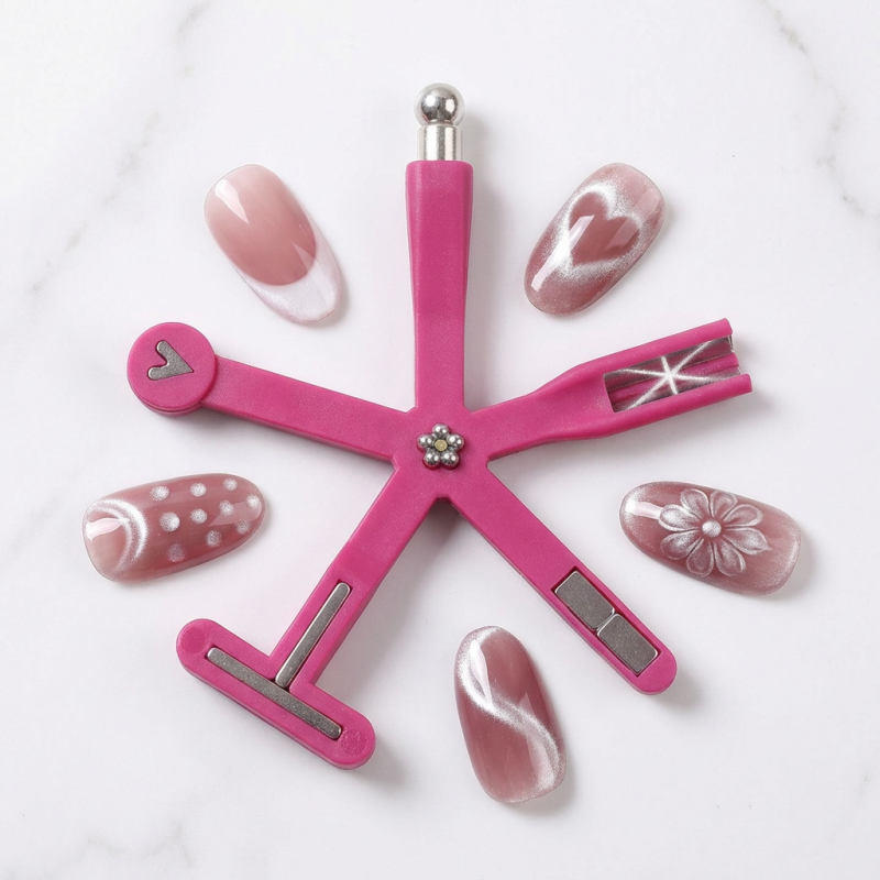 Magnetic Cat-Eye Nail Art Tool with 8 Interchangeable Heads