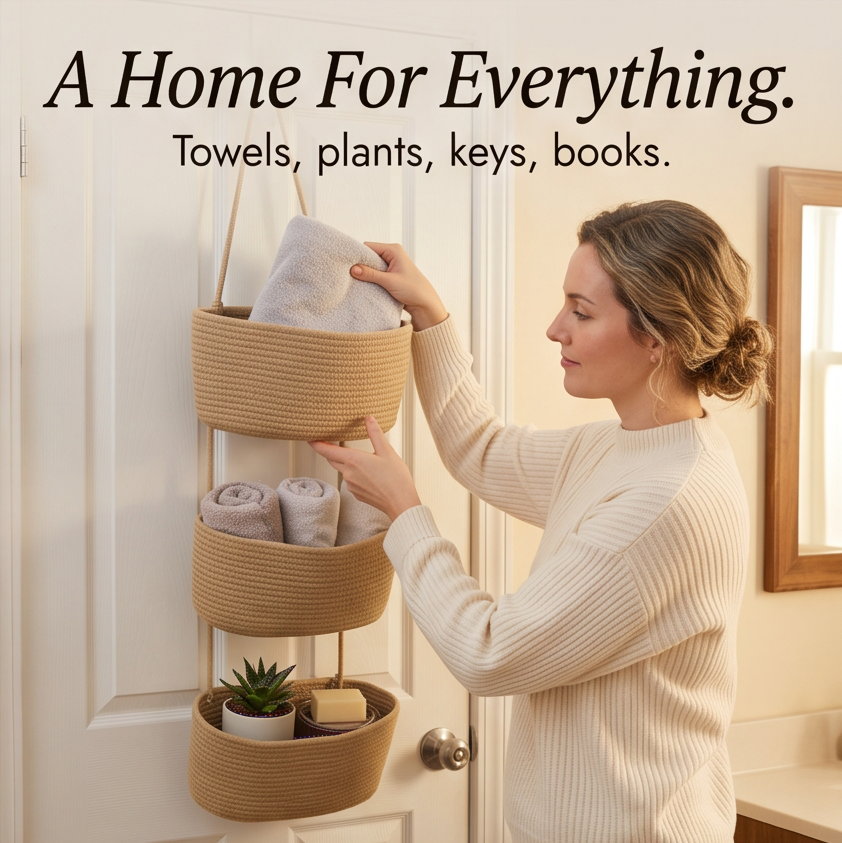 3-Tier Over Door Hanging Basket – No Drill Storage Organiser