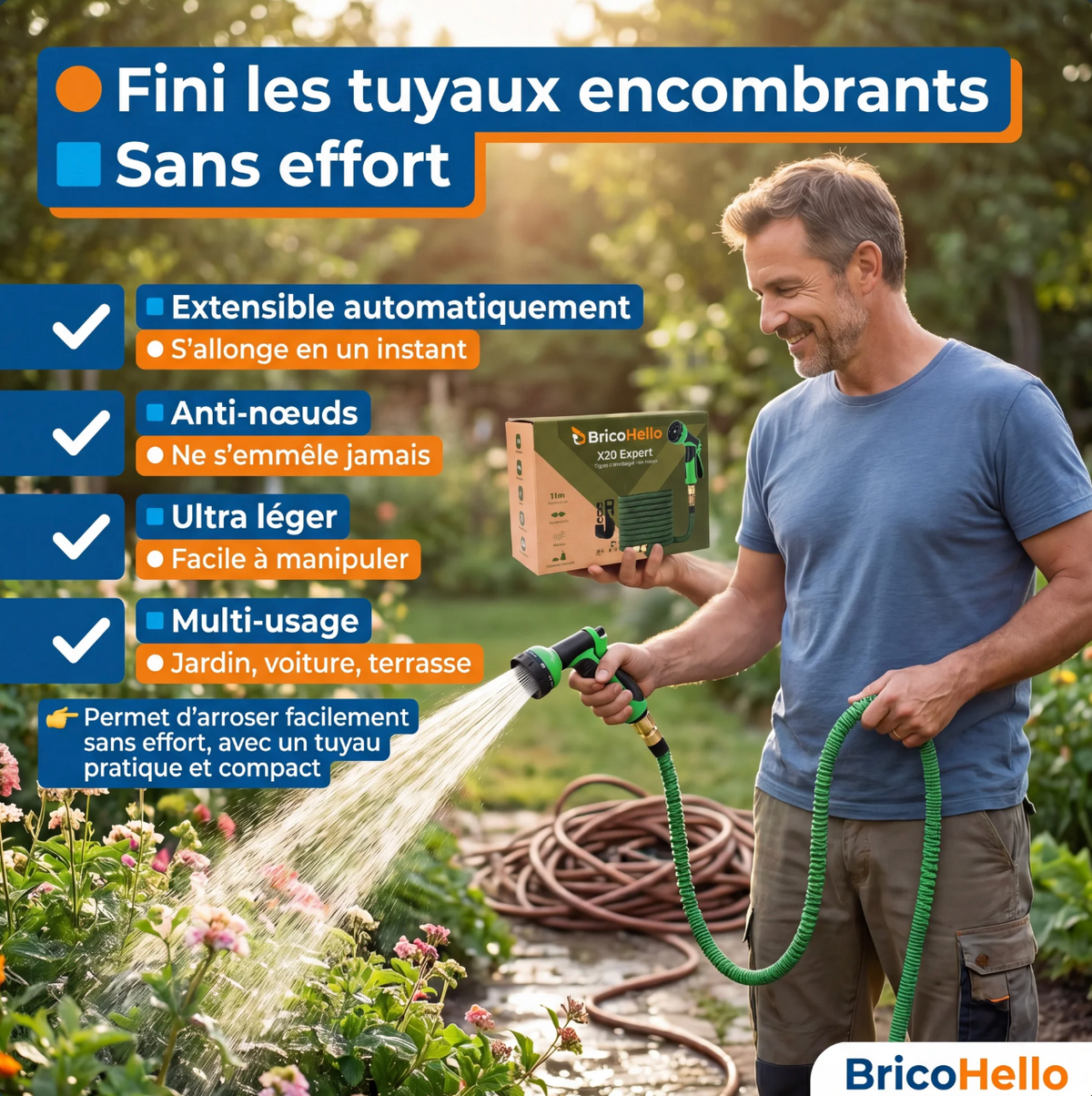 Kink-Free Expandable Garden Hose with Brass Fittings