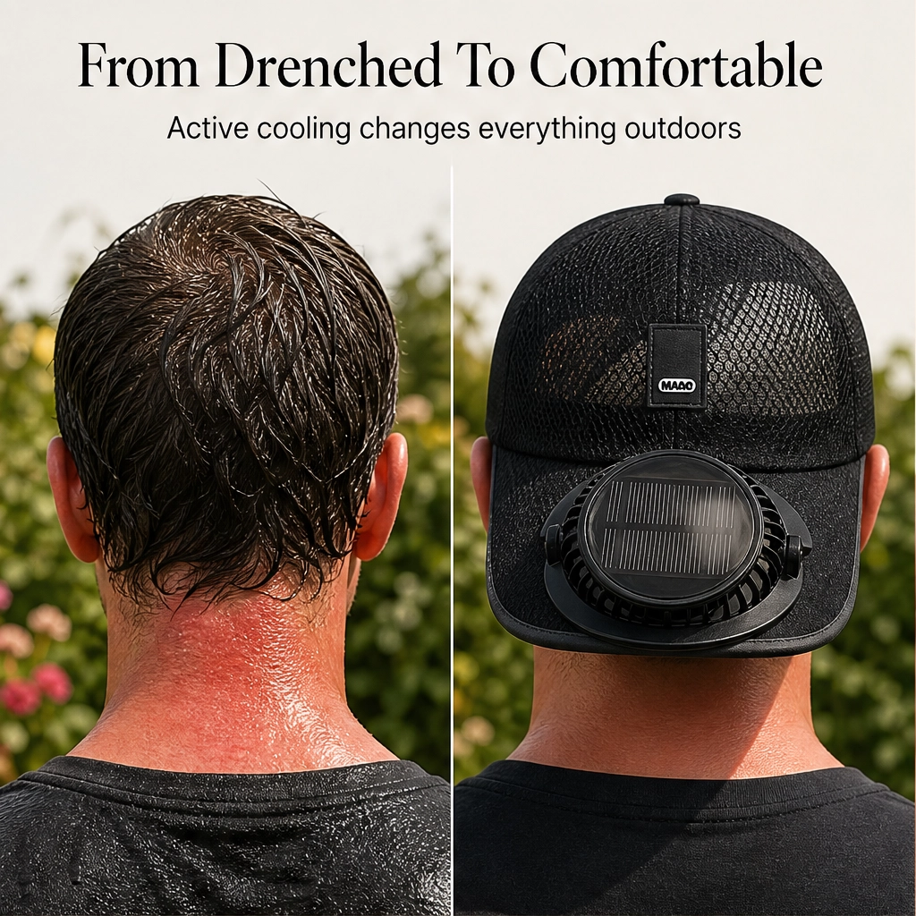 Solar Fan Hat with UPF50+ UV Protection & Rechargeable Battery
