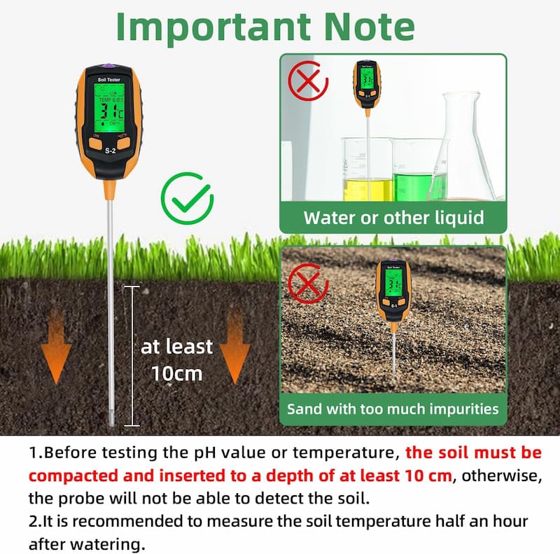 4-in-1 Soil Meter for Moisture pH Temperature and Light