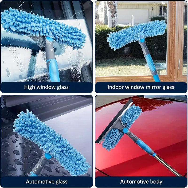 Telescopic Window Cleaner with Squeegee & Microfiber for High Windows