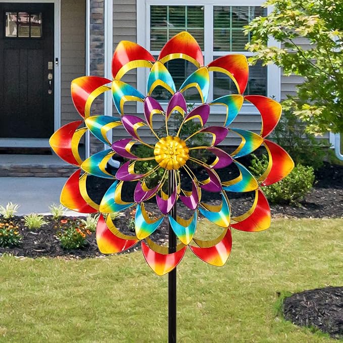 Decorative Metal Garden Windmill with Flower Design for Outdoor Spaces