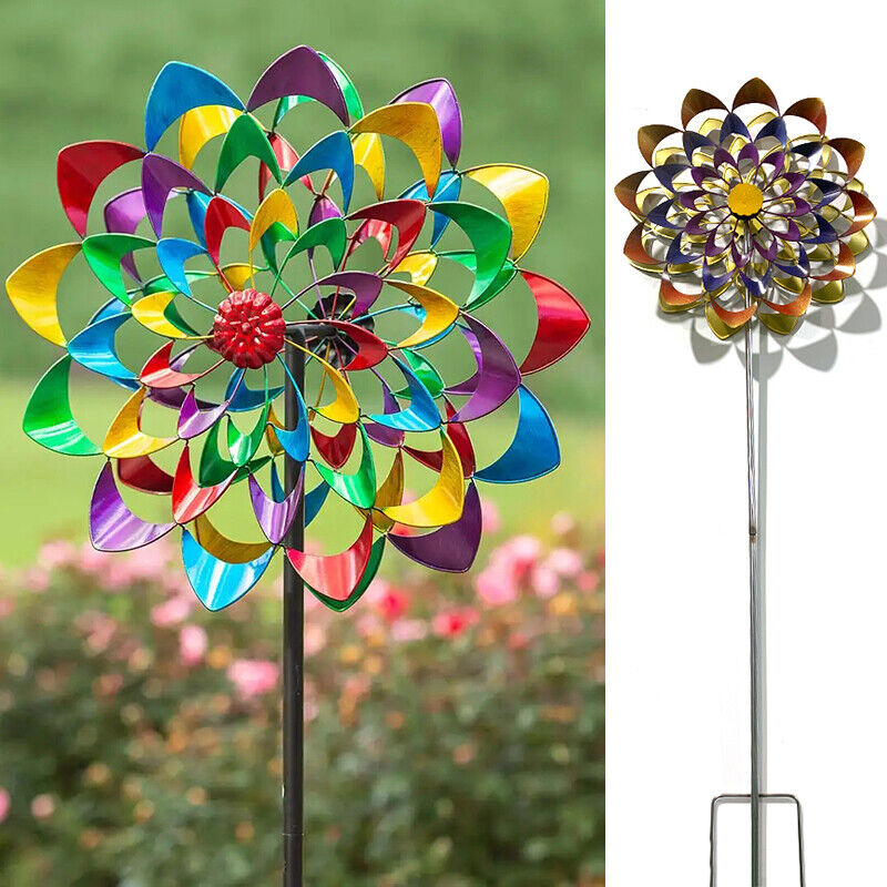 Decorative Metal Garden Windmill with Flower Design for Outdoor Spaces