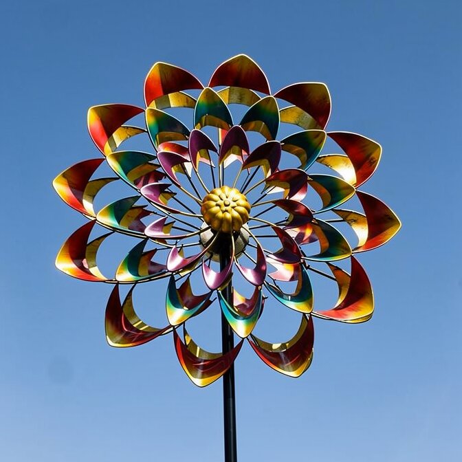 Decorative Metal Garden Windmill with Flower Design for Outdoor Spaces