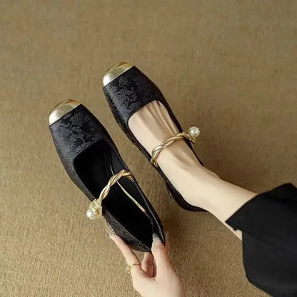 Square-Toe Orthopedic Embellished Flats