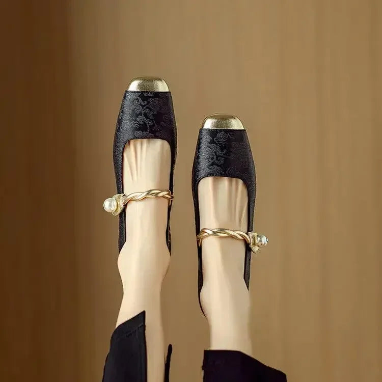 Square-Toe Orthopedic Embellished Flats