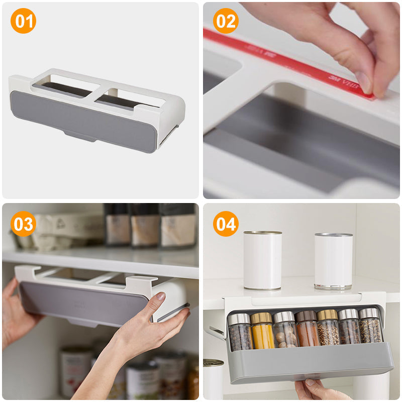 Adhesive Spice Rack – Under-Shelf Organizer with 6 Jars