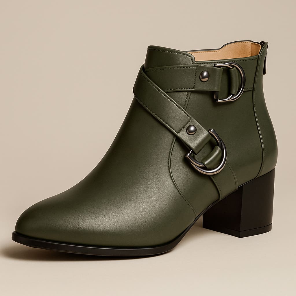 Women’s Heeled Ankle Boots with Buckle Strap