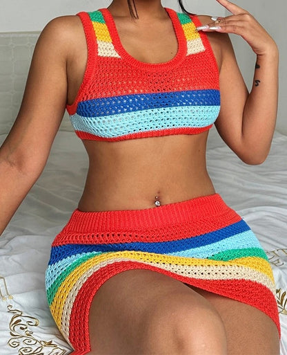 Vibrant Striped Two-Piece Set for Women