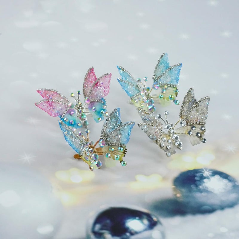 Butterfly Hair Clips with Moving Wings & Rhinestones – 8 Pack