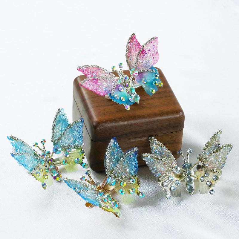Butterfly Hair Clips with Moving Wings & Rhinestones – 8 Pack