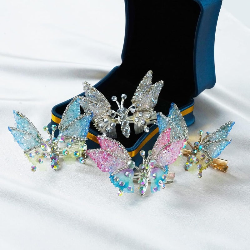 Butterfly Hair Clips with Moving Wings & Rhinestones – 8 Pack