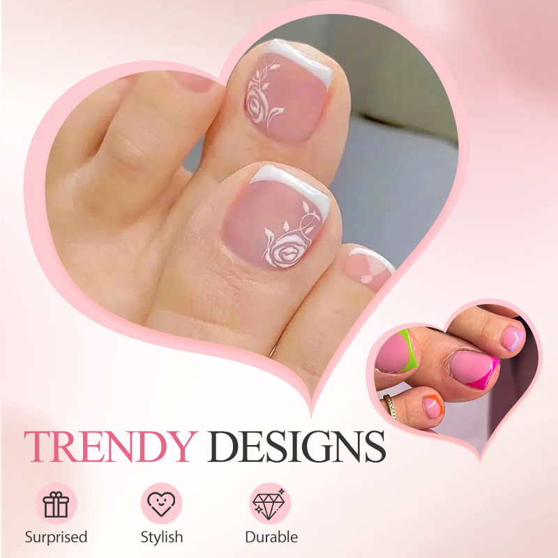 Reusable Press-On Toenails with Gel Base for At-Home Pedicure