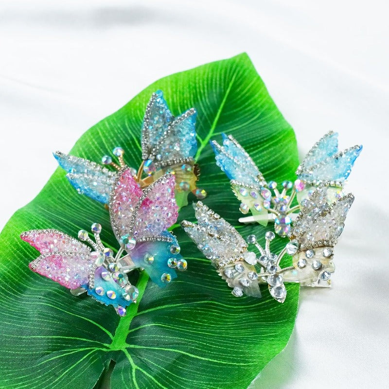 Butterfly Hair Clips with Moving Wings & Rhinestones – 8 Pack