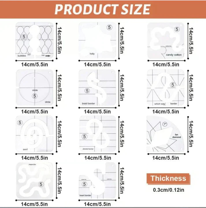 Quilting Template Set – 12 Transparent Acrylic Sewing Stencils for Patchwork