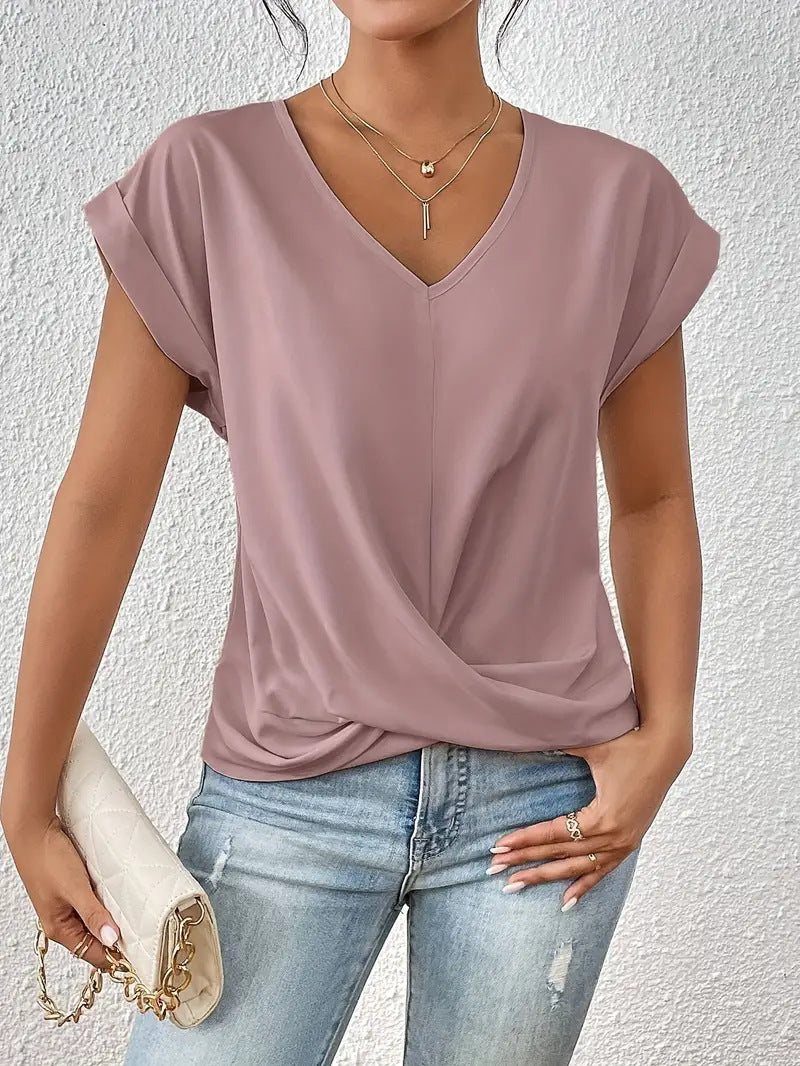 Women’s Tummy-Tucking Draped V-Neck Top