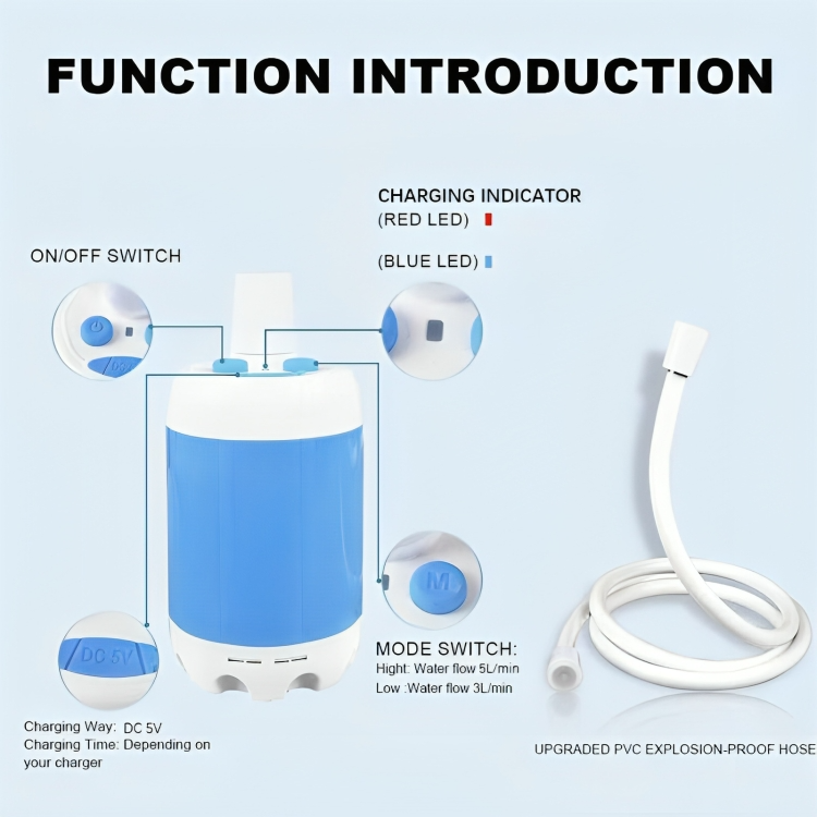 Portable Outdoor Shower with Rechargeable Battery and Adjustable Water Flow