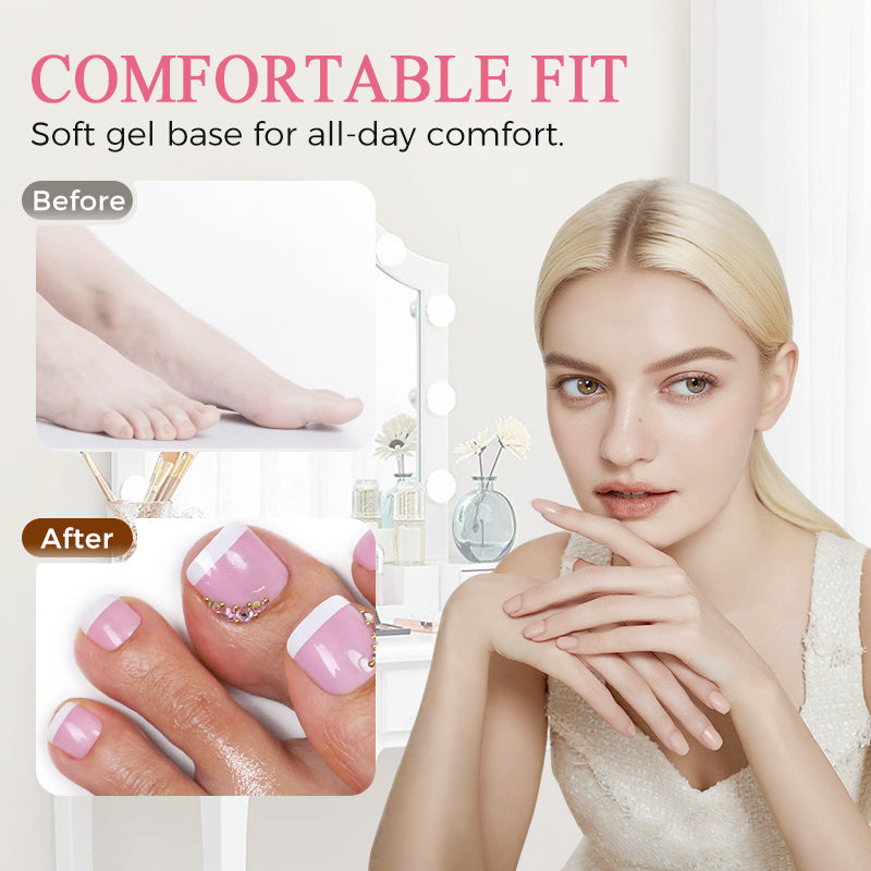 Reusable Press-On Toenails with Gel Base for At-Home Pedicure